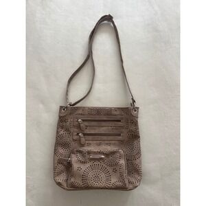 Stone Mountain USA Beige Laser Cut Perforated Crossbody Bag